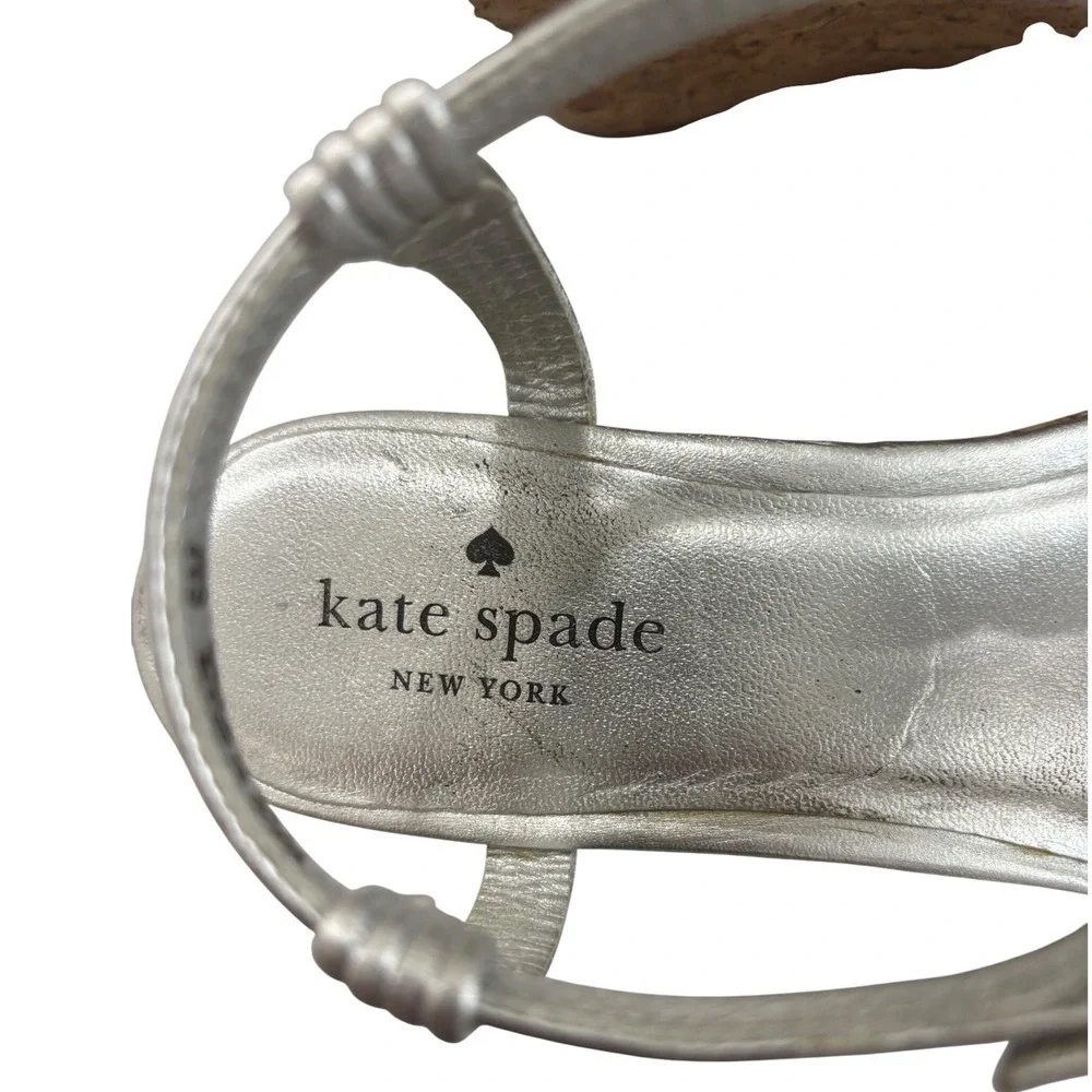 Kate Spade New York Silver Metallic‎ Braided Cork Wedge Sandals Size 6M Brazil